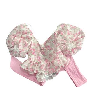 Altar’d StateFloral Puff Sleeve Blouse Medium pink floral coquette